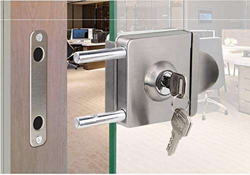 NUZAMAS Double Glass Door Lock 201 Stainless Steel, Square Brushed Finish with Handle, Single Open Frameless Door Hasps for 10-12mm Thickness Glass, Home Office Hotel Furniture Hardware 3