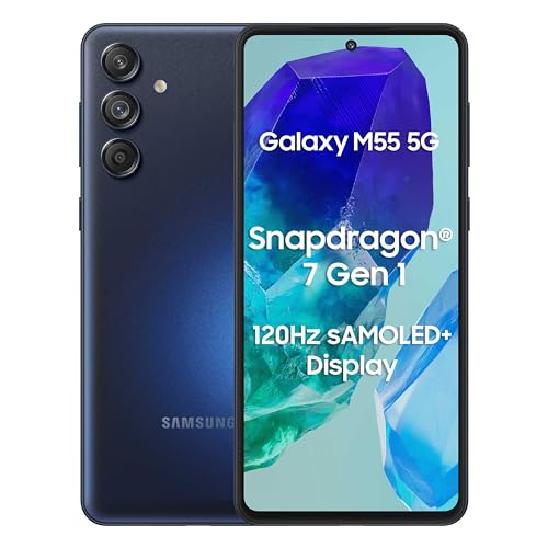 Samsung Galaxy M55 5G (Denim Black,8GB RAM,256GB Storage) | 50MP Triple Cam| 5000mAh Battery| Snapdragon 7 Gen 1 | 4 Gen. OS Upgrade & 5 Year Security Update| Super AMOLED+ Display| Without Charger