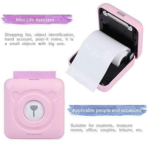 Portable Mini Thermal Receipt Printer, Wireless Pocket Label Note Picture Photo Memo Receipt Paper Printer, with USB Charging, for Android, for iOS, for Windows, for Cellphone and PC(Pink) 2