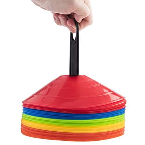 Prextex 40-Pack Soccer Cones w/Holder | Sports, Athletic, Football, Basketball, Soccer Training Equipment Flat Disc Cone | Safety Cones Drills, Kids Agility Practice, Game Coaching | Indoor&Outdoor 2