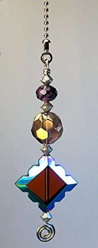 Diamond Beauty Iridescent Purple Amethyst & Amber Artisan Glass Ceiling Fan Pull/Light Pull Chain 4