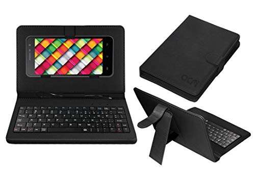 ACM Keyboard Case Compatible with Intex Cloud Crystal 2.5d Mobile Flip Cover Stand Plug & Play Device for Study & Gaming Black