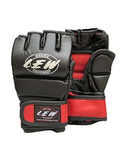 LEW Red/Black Fight/MMA/Muay Thai Thumb Protection Grappling Gloves (Black/Red, Large/X-Large) 1