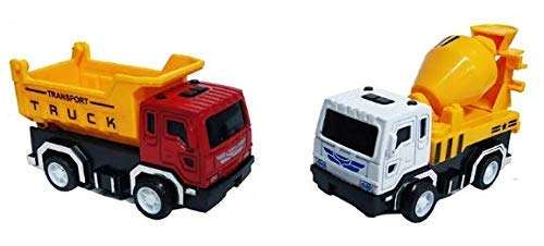Funrally Die Cast Metal Construction Trucks Set with Light and Music - Pull Back Function Toy for Kids 2