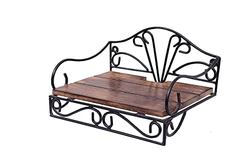 MOON CRAFT Floating Shelve Rustic Wooden Wall Shelf - Wood and Wrought Iron Glossy Finish Set Top Box Holder