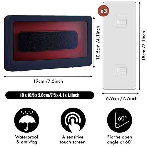 Wall Mount Shower Phone Holder Bathroom Phone Storage Case Anti-Fog and Waterproof Touchable Screen Sealed Phone Case for Bathroom Shower Kitchen (Blue, Wine Red) 2