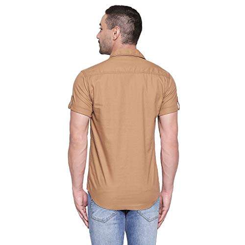 Mufti Men's Solid Slim Fit Shirt (MFS-10853-J-06- Khaki M) 4