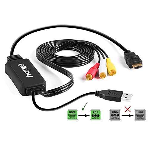 HDMI to RCA Converter Cable - Convert Digital HDMI Signal to Analog AV - Compatible with PS4/XBOX One/Nintendo Switch/PC/Bluray and more - HDMI to AV Converter - Easy to Use 1