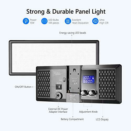 Neewer Super Slim Bi-Color Dimmable LED Video Light with LCD Display, 2600mAh Li-ion Battery and Charger - Ultra High Power LED Panel, 3200K-5600K for Camera Photo Studio Portrait Video Photography 5