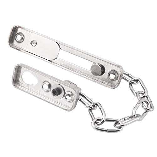 1Pack Silver Stainless Steel Security Door Chain with Spring and Screws Heavy Duty Anti-Theft Press Lock Swing Bar Door Lock Durable Door Guard for Home Hotel 5