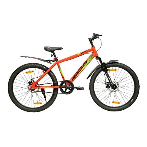 Hercules Flunk Ht 26T Single Speed 17 In Frame Road Cycle For Unisex-Adult ( Matt Neon Red, 12+ Years , Brake : Disc ), Front 1