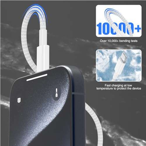 USB C to USB C Cable 10FT for iPhone 15, 60W Type C Charger Fast Charging Cord for iPhone 15 Plus/15 Pro Max/15 Pro/Samsung Galaxy S24 S23 S22, iPad Pro/Air/Mini, Long Braided USBC Android Charger 5