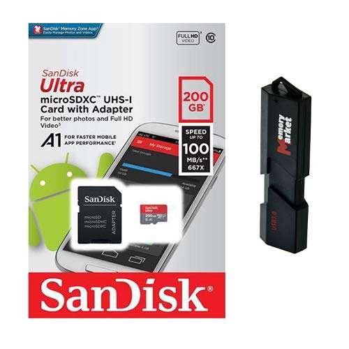 SanDisk Ultra 200GB MicroSD XC Class 10 UHS-1 Mobile Memory Card for Huawei MediaPad M6 8.4 10.8 P Smart Z with USB 3.0 MemoryMarket Dual Slot MicroSD & SD Memory Card Reader 1
