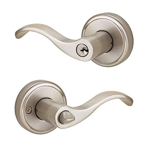 Hampton Entry Lever Set by FPL Door Locks for Left Hand Exterior Entrance or Patio Doors in Satin Nickel Finish 1