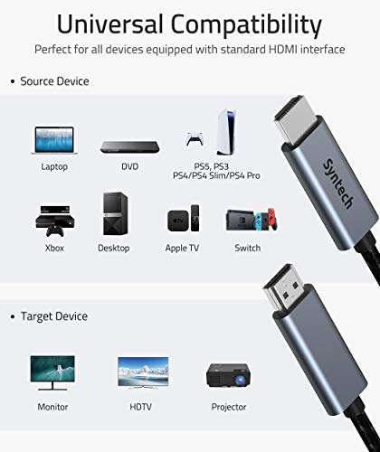 Syntech 4K HDMI Cable 6ft (2-Pack), High Speed 18Gbps HDMI 2.0 Cable, 4K@60Hz HDR, 3D, 2160P, 1080P, Ethernet, HDCP 2.2, ARC, Compatible with MacBook Pro 2021 14/16 inch, UHD TV, PC, PS5/PS4, Xbox 2
