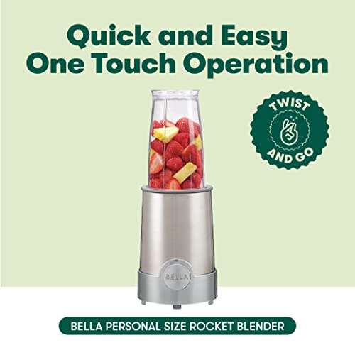 BELLA Personal Size Rocket Blender for Smoothies and Protein Shakes, Portable Juice Maker and Mini Food Processor and Grinder, 12 Piece, BPA Free Accessories, 240 W, Stainless Steel 4