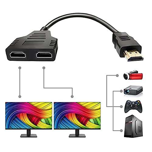 Microware HDMI Y Splitter, 1080P HD HDMI Port Male to 2 Female 1In 2 Out Splitter Cable Adapter (Black)