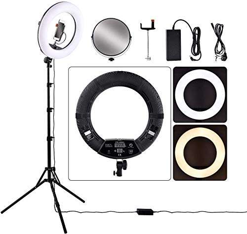 ZHXDXF Photography Light Ring Light Kit 18 Inches,3200-5600K,Dimmable Led Ring Light with Light Stand, Phone Clip for Portrait Makeup Video Shooting Rings/Black 1