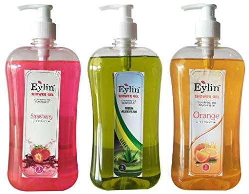EYLIN SHOWER GELS COMBO 3 EXTRACTS : STRAWBERRY, NEEM ALOE VERA & ORANGE: TOTAL 3 LITRES 1