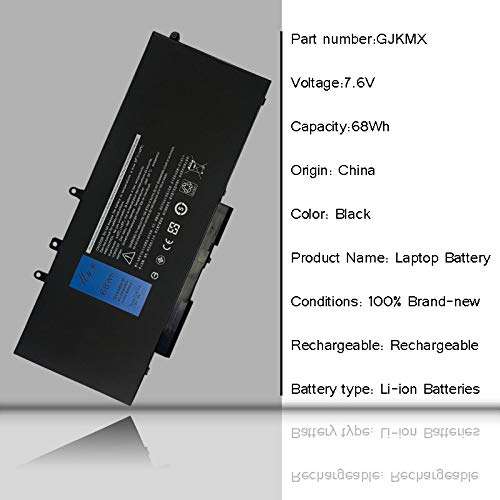 MYY GJKNX Laptop Battery Replacement for Dell Latitude 5480 5580 5280 5590 5490 E5480 E5580 E5490 E5590 Precision 15 3520 3530 Series GD1JP 0GD1JP DY9NT 0DY9NT 5YHR4 451-BBZG [7.6V 68Wh 8500mAh] 5
