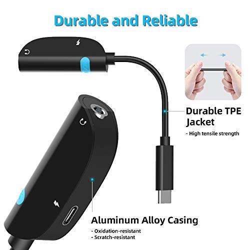 Butook USB Type C to 3.5mm Audio Adapter, Compatible with Google Pixel, Samsung Galaxy, iPad Pro, Sony XZ2/XZ3, Hi-Fi Sound Quality, Aluminum Construction, Fast Charging 6