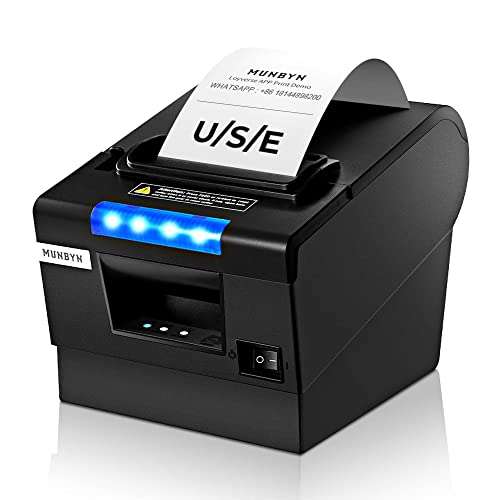 MUNBYN Receipt Printer P068, 3 1/8" 80mm Direct Thermal Printer, POS Printer with Auto Cutter - Thermal Receipt Printer with USB Serial Ethernet Windows Driver ESC/POS Support Cash Drawer 1