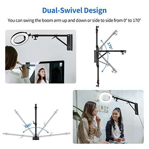 Selens Wall Mount Triangle Boom Arm-Max Length 5.9 Feet/180cm , 180° Flexible Rotation Camera Wall Mount for Photography Strobe Light, Ring Light, Umbrella Softbox, Reflector (Black) 3