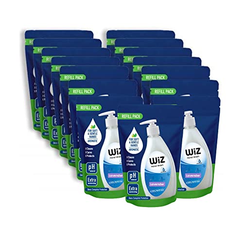 wiz LIQUID SOAP pH-Balance Moisturizing Hand Wash with Refreshing Fragrance, 180ml Refill Pouch (Fragrances Lavender, Green Apple, Lemon, Creme, Bouquet, Orange, Blossom, Cherry & Peach) -Pack of 15