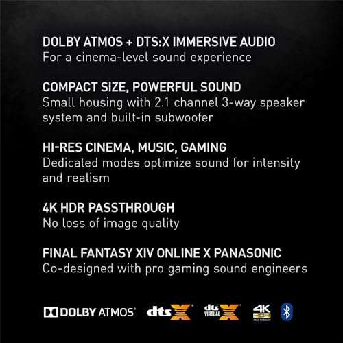 Panasonic SoundSlayer Dolby Atmos Soundbar for TV with Built-in Subwoofer, Small Home Audio Bluetooth-Enabled Speaker with Hi-Res Sound - SC-HTB01 (Black) 3