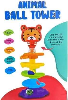 TOYXIITY MALL Animal Ball Tower Toy 5 Layer Ball Drop and Roll Swirling Tower for Baby, Stacking Balls with Spiral Track (Medium) Multicolour + Free Assured Gift Inside 3