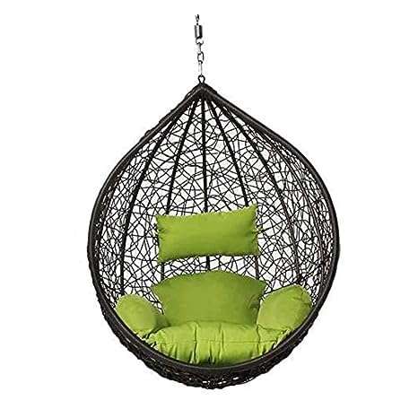 ANAND INDIA GROUPS Outdoor Swing Chair/Ceiling Swing Chair Outdoor Indoor Balcony Garden Patio Without Stand with Cushion (Swing-Black, Cushion-Light Green) 1