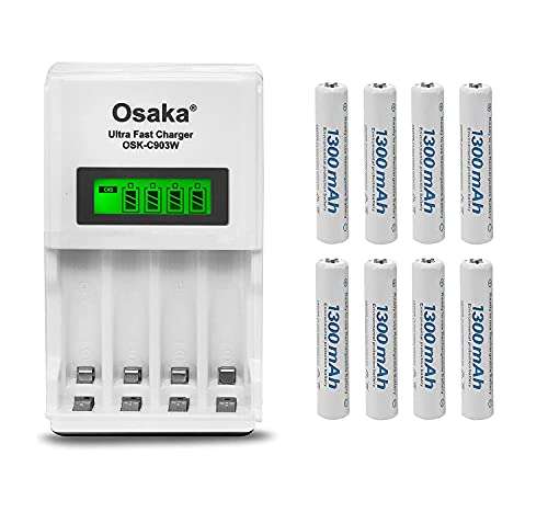 OSAKA HR03 1300mAh AAA Ni-Mh Rechargeable Batteries 8 Pieces with OSK-C903W Battery Charger Set 2