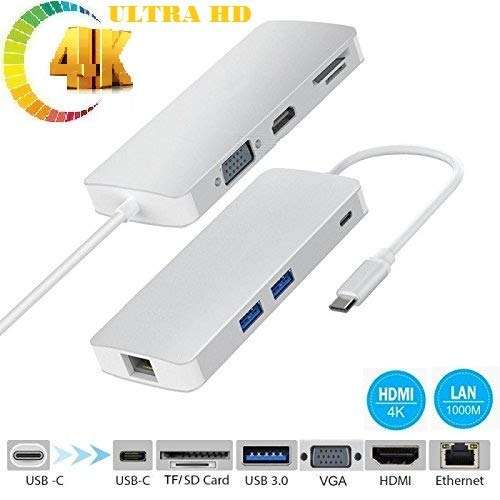 Famous Quality® USB Type C 8 in1 USB C Hub Adapter with HDMI Port + VGA Port + Gigabit Ethernet Port RJ45 + USBC Power Delivery + 2 USB 3.0 + TF/SD 2