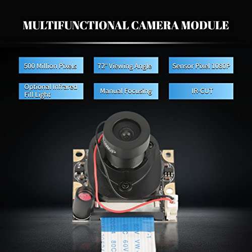 5 Megapixels Mini Camera Module,Automatically Switch IR-CUT Telephoto Lens Board,with 15 cm 15-pin Ribbon Cable,OV5647 High-Definition Photosensitive Chip,Image Is Clearer,For Raspberry Pi 2