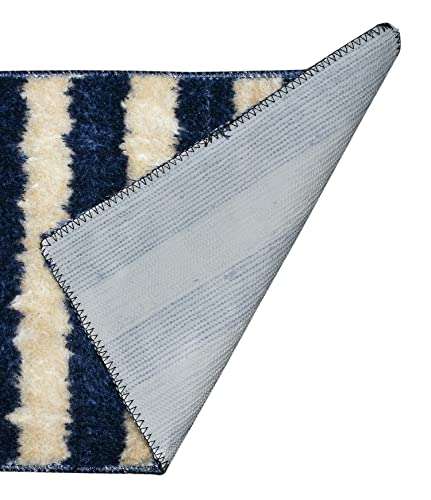 ENYRA Tufted Montella Bath Mat Stripes Lines Design, Bathroom Rug Floor Mats, Water Absorbent Anti-Skid Kitchen Floor Mat (40x60 CM) Pack of 2 Piece - Blue 4