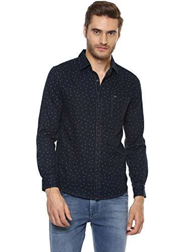 Mufti Men's Printed Slim Fit Casual Shirt (MFS-9332-G_Navy_L) 1