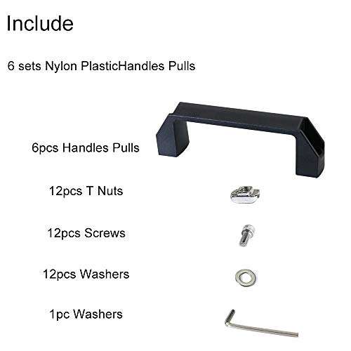KOOTANS 6 Sets 150mm Black Nylon Plastic Flat Black Handles Pulls with Screws and Nuts and Washers for Aluminum Extrusion Profile 4040 Series with Slot 8mm 2