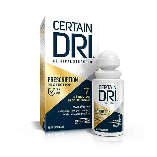 Certain Dri Prescription-Strength Clinical Antiperspirant Roll-On for Hyperhidrosis - 72-Hour Sweat Protection - Fragrance-Free - Doctor-Recommended for Men & Women - 1.2 fl oz