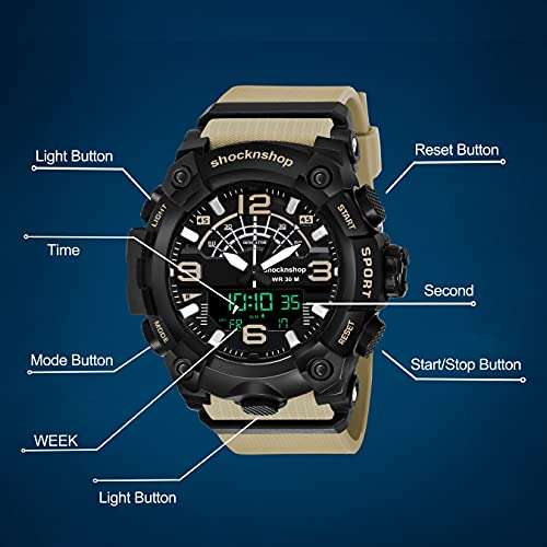 Shocknshop Analog Multifunctional Sports Digital Dial Wrist Watch for Men (Black Dial and Grey Strap) -W02GRY 5