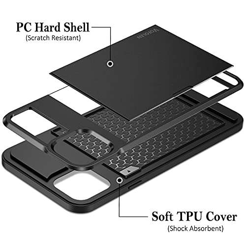 Vofolen Case for iPhone 13 Case Wallet Credit Card Holder ID Slot Sliding Door Hidden Pocket Men Women Anti-Scratch Dual Layer Hybrid Bumper Armor Protective Hard Shell Back Cover for iPhone 13 Black 6