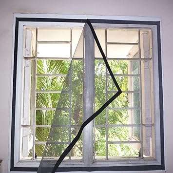 SAI Balaji 35 X 35 Inch_3 X 3 Ft_90 X 90 Cm_Stitched Fiber Glass Mosquito Net for Windows_200 GSM_Yellow Color_Ready to Install Handy Mesh with Self Adhesive Hook Tape and Cutter ASEC12 6