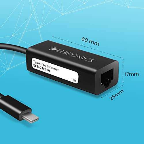 Zebronics Zeb-CTE100 Type C to RJ45 Ethernet LAN Adapter, Up to 1000 Mbps, for Windows/Mac/Linux (Black) 6