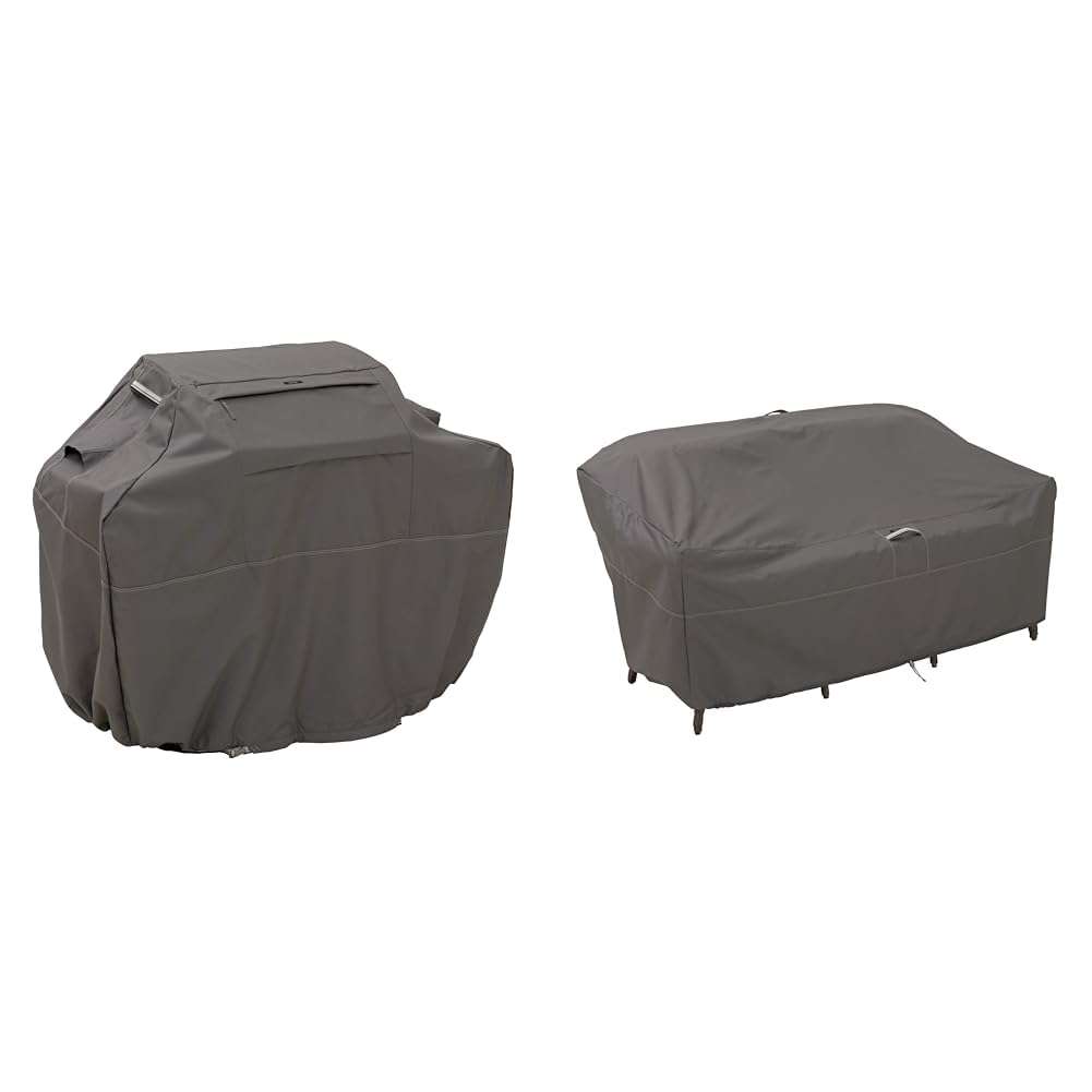 Classic Accessories Ravenna 58 Inch Grill Cover and 88 Inch Patio Loveseat Cover Set, Dark Taupe