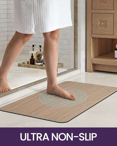 DEXI Quick Dry Bath Mat, Non Slip Ultra Thin Super Absorbent Bathroom Mat, Wooden Print Bath Rugs Washable Shower Rugs for Bathroom Floor, Bathtub Side, Shower Room, 17"x43" 4