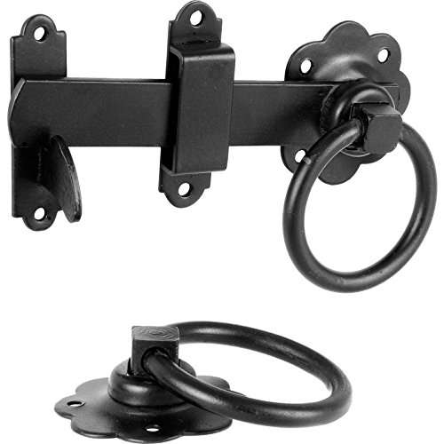 GATE Holder Latch Ring Black Powder Coated Steel 150mm (6 inch)