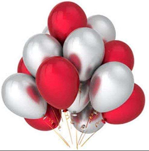 Jindal Party Products HD Metallic Finish Balloons For Birthday / Anniversary Party Decoration ( Red, Silver ) Pack of 60 1
