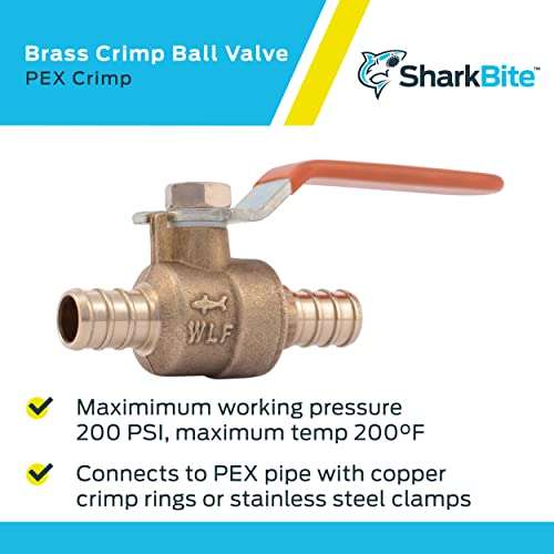 SharkBite 1/2 Inch Crimp Ball Valve, Brass Plumbing Fitting, PEX Pipe, PE-RT, 22461LFA 4