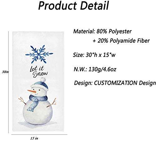 Vdsrup Winter Holiday Snowflakes Hand Towels Funny Snowman Christmas Xmas Bath Kitchen Towels Absorbent Soft Multipurpose Towels for Bathroom,Hotel,Gym and Spa,30 X 15 Inch 3