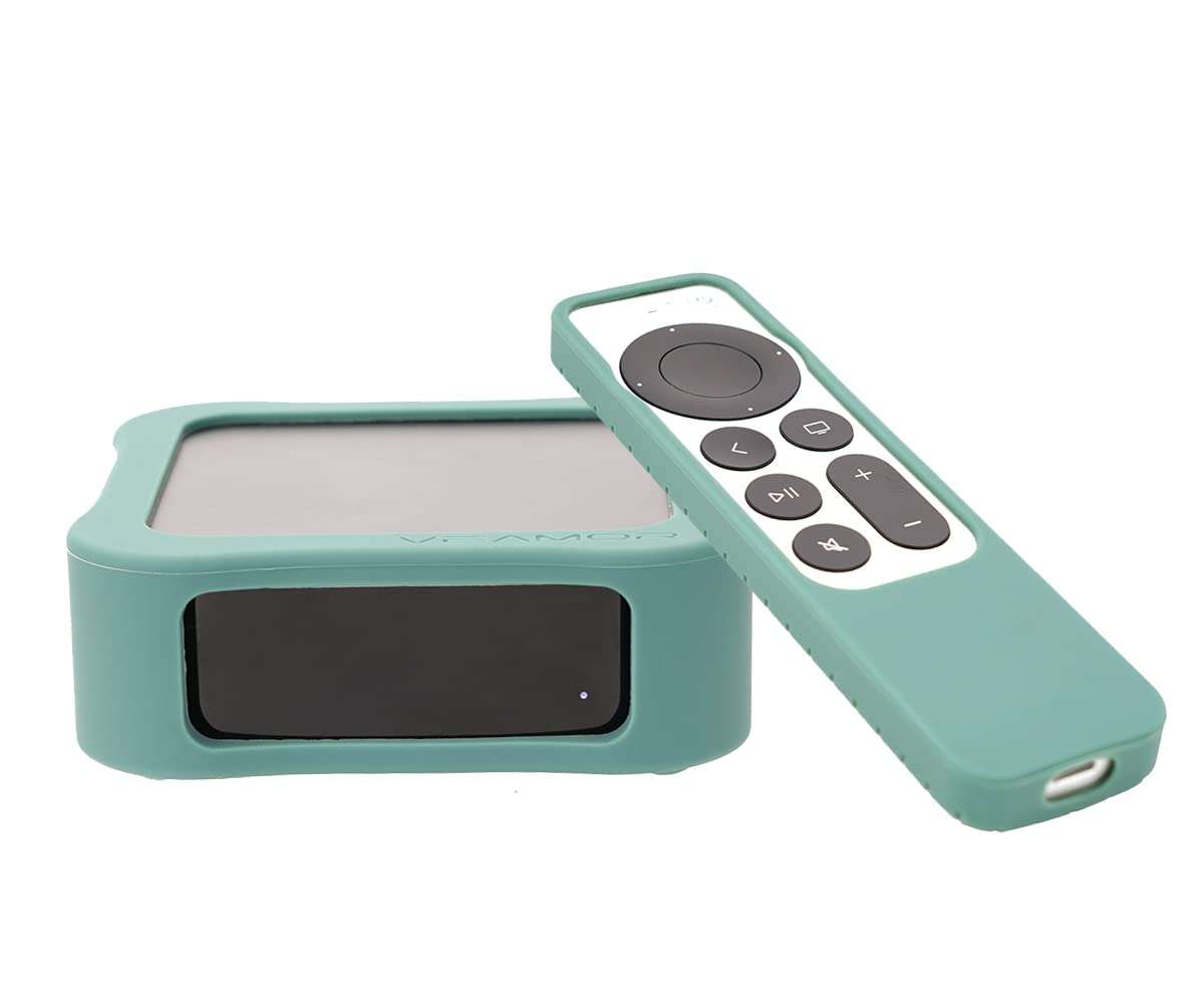 Veamor Silicone Case Cover for Apple TV 4K 2nd Gen 2021 (1 Set, Siri Remote + Host Box), Anti Slip Rubber Protective Skin Soft Bumper, Shock Absorbing / Impact Resistant / Drop Proof (Midnight Green) 1