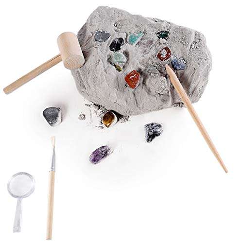 Gemstone Crystal Rock Dig Kit - Science Experiments Toy, Great Educational STEM Gift, Excavate 20 Real Gems Fossils Treasure Geode, Age 4 5 6 7 8 9 10 11 12 Year Old for Kids Boys Girls 2